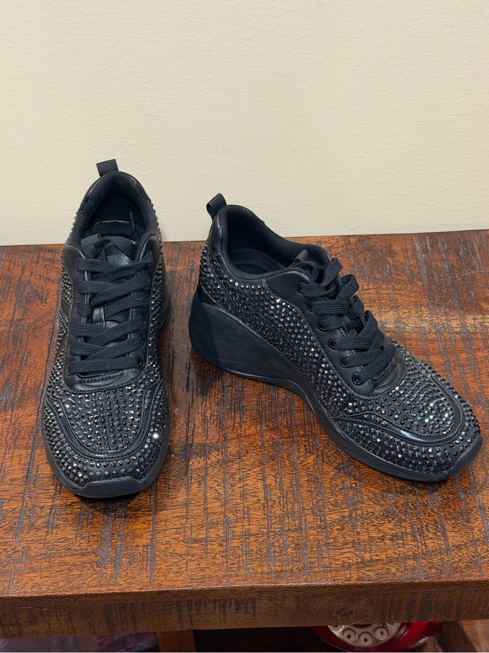 Aldo Black Rhinestone Wedge Sneakers